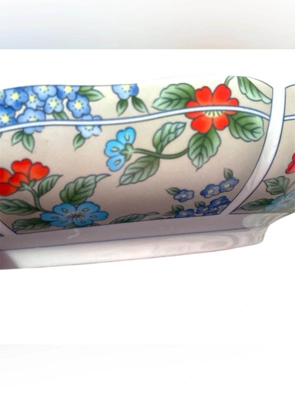 Set of 3 Chinoiserie Asian Floral Ceramic Bowls Blue White x2 Pasta x1 Cereal
